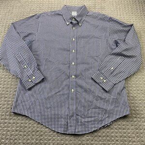Brooks Brothers Button Down Shirt Men Extra Large XL Blue White Checkered Polo